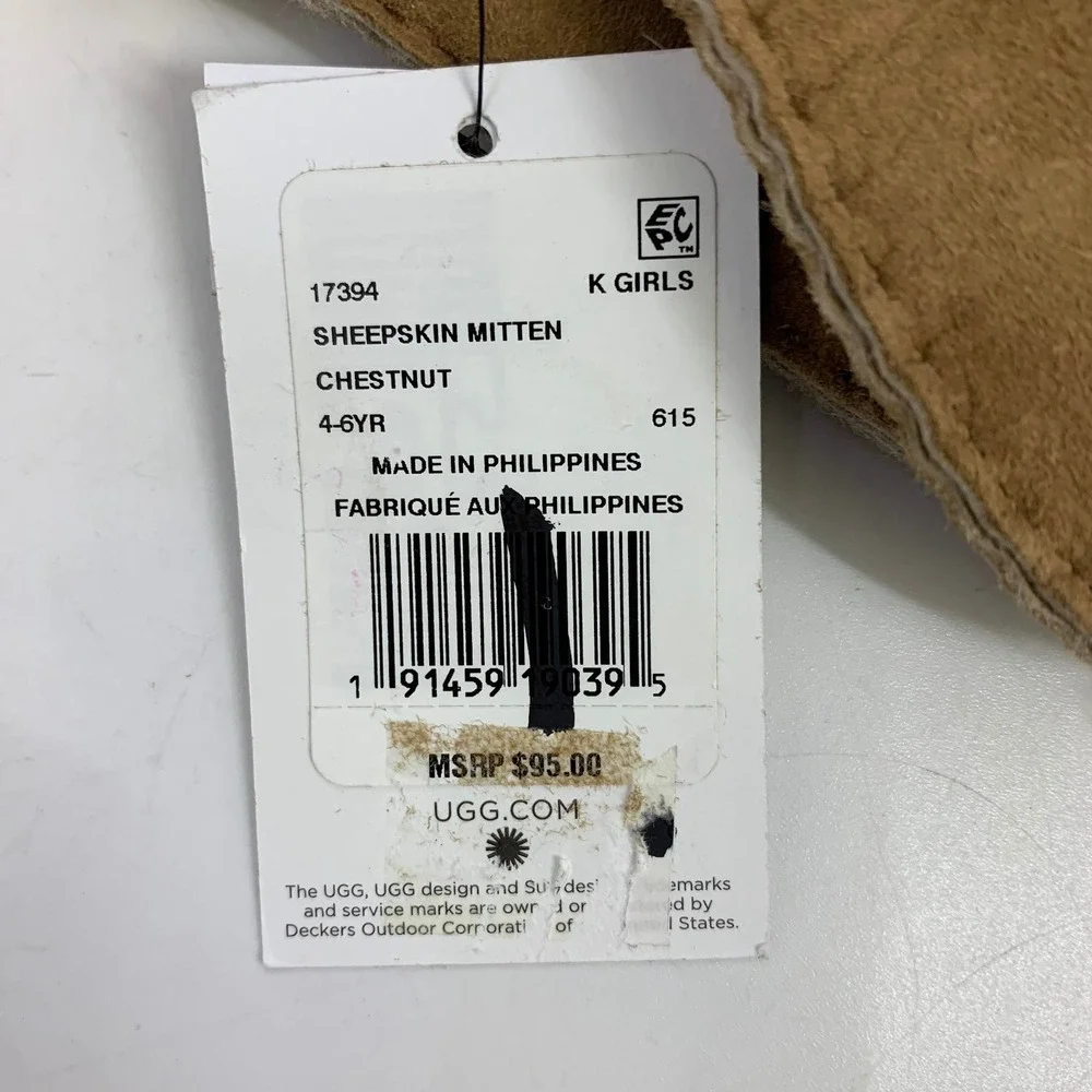 UGG Kids'‎ Chestnut Sheepskin Mittens Handsewn Mitten 4-6 YR Girls New